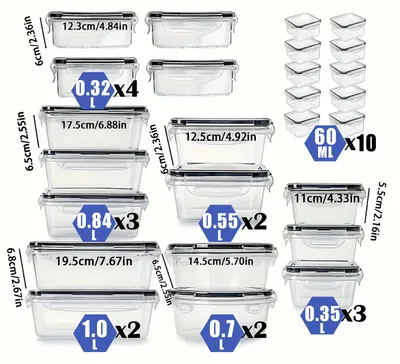 Image de Contenants de conservation des aliments - Ensemble de boîtes de rangement - 26 contenants avec 26 couvercles - Sans BPA - Hermétiques - Noir