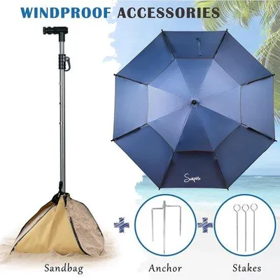 Image de Grand parasol léger de 220 cm, résistant au vent, protection UV 50+