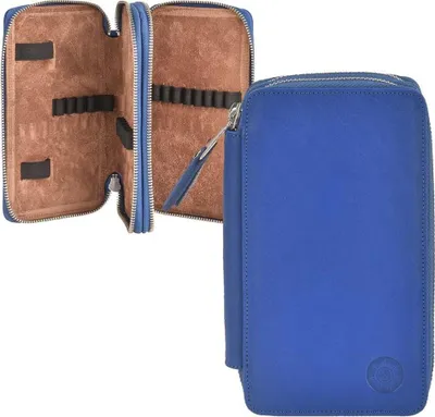 Produktbild von Sonnenleder Schüleretui Stifteetui Federtasche Leder BOSSE Stiftetui blau mit 2 Fächern