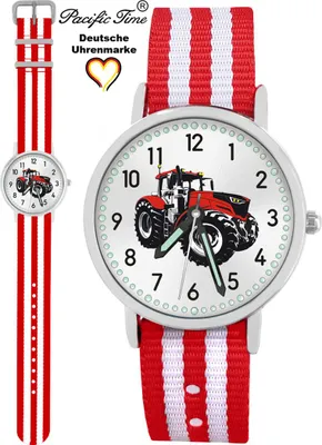 Produktbild von Pacific Time Kinder Armbanduhr Traktor Trecker rot Wechselarmband rot-weiß 87676
