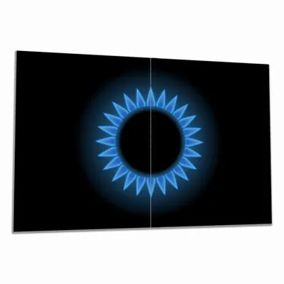 Produktbild von Wallario Herdabdeckplatte aus Glas, Größe 80 x 52 cm 2-teilig, Motiv Flamme Gasherd bei Nacht