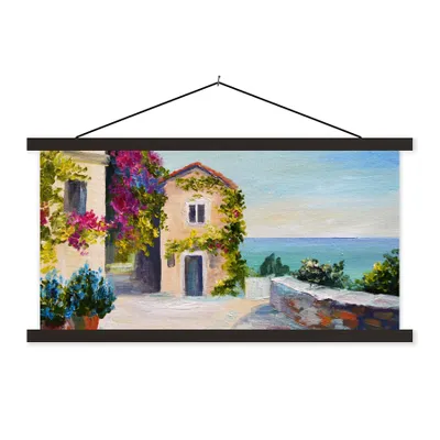 Produktbild von MuchoWow® Textilposter Malerei - Haus - Ölfarbe - Dorf 120x60 cm mit schwarzem Rahmen - Dekoration Schlafzimmer