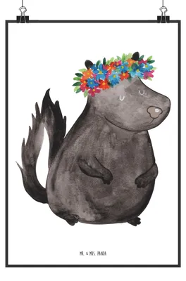 Produktbild von Mr. & Mrs. Panda Bild Stinktier Mädchen DIN A3 - Weiß - Geschenk, wanddeko, Plakat, Wildtier, Raubtier, Skunk, Kunstdruck, Namaste, Wandbild, Yoga, Posterdruck