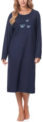 Produktbild von Merry Style Damen Langarm Nachthemd 91LW1 (Dunkelblau (Langarm), 40 (Herstellergröße: L))