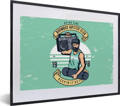Produktbild von MuchoWow® MuchoWow® Gerahmtes Poster Mancave - Skateboard - Radio - Altmodisch 40x30 cm - Poster mit zchwarzem Bilderrahmen - Bilderrahmen - Poster im Rahmen
