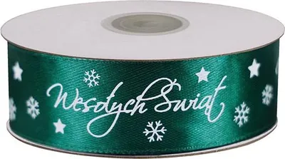 Produktbild von Grünes Satinband Frohe Weihnachten 25mm x 25yd Titanum