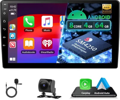 Obrázok produktu pre Rádio 2 DIN s Androidom, 4+64G, s Carplay, GPS navigáciou, Bluetooth, dvojitým displejom, stereo, podporou Mirrorlink/FM/WIFI/USB/ovládaním z volantu
