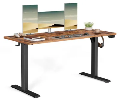 Image de Bureau de travail réglable en hauteur électriquement, avec 4 positions de hauteur | Marron | 140x60x72-120 cm