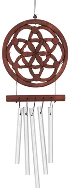 Produktbild von Aluminium Klangspiel, Windspiel mit Kokosholz - Blume des Lebens, Braun, Aluminium,Holz, 40*11*1 cm, Windspiele & Klangspiele