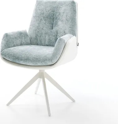 Produktbild von DELIFE Drehstuhl Clea-Flex Materialmix Echtleder Weiß-Pastellblau Kreuzgestell breit Weiß 360° drehbar Wippfunktion