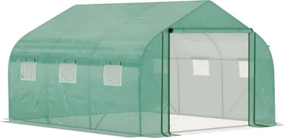 Image de Outsunny Serre Tunnel de Jardin Grande 3.5 x 3 x 2 m - 6 fenêtres et Porte zippée Enroulable - Acier galvanisé PE Haute densité Vert