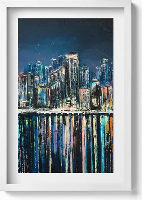 Produktbild von Land der Blumen - Fantasie einer Stadt am Meer– Wandbild mit Rahmen – Gerahmtes Bild  – Wanddekoration – 40x60 cm – Weiß