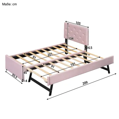 Produktbild von Polsterbett mit Gästebett und Lattenrost, 90x200 cm, Einzelbett, Jugendbett, Samt
