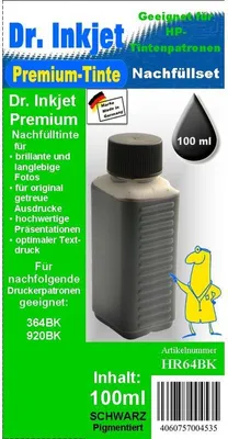 Produktbild von HR64BK - black - Dr.Inkjet Premium Nachfülltinte 100ml für Ihren HP Drucker