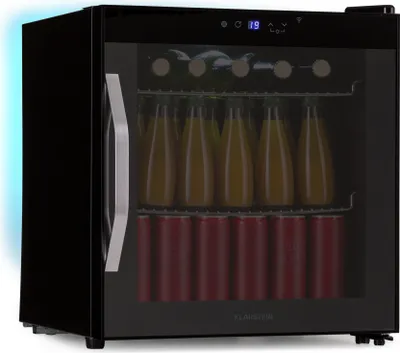Image de Klarstein Coachella 50 Onyx Réfrigérateur à Boissons - 47 L, WiFi, Éclairage LED 7 Couleurs, Porte Vitrée,Tactile, 5-18 °C, 2 Clayettes, Vitrine à Boissons Réfrigérée, Noir