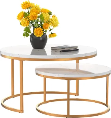 Produktbild von okwish Couchtisch 2er-Set, MDF Satztisch Beistelltisch für Schlafzimmer Balkon, Satztische fürs Wohnzimmer, Wohnzimmertisch, Gold