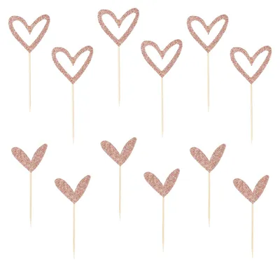 12er Set Roségold Glitzer Herzen Torten Dekoration
