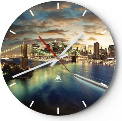 Produktbild von Wanduhr - Rund - Glasuhr - Amerika Architektur New York - 40x40cm - Schleichendes Uhrwerk - Lautlos - zum Aufhängen bereit - Dekoration Modern - Wanddekoration aus Glas - C3AR40x40-0226