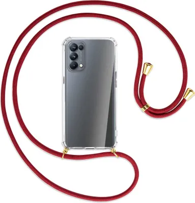 Produktbild von Handykette Backcover-Schutzhülle mit Band (Metall goldfarben) für Oppo Reno5 Pro 5G - dunkelrot