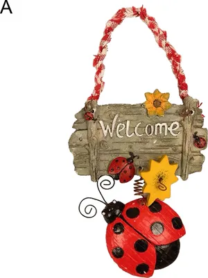 Produktbild von Willkommensschild Cartoon Stil Sonnenblumendekor lebendige Farbdame Ladybug Frühlingstürkranz für den Garten-A