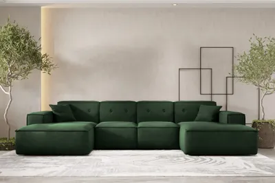Produktbild von Wohnlandschaft Sofa U-Form CESINA in Stoff Opera Velvet Dunkelgrün