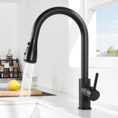 Obrázek produktu pro Černá kuchyňská baterie, 3 polohy, nastavitelná, otočná o 360°, nerezová ocel