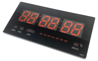 Digitale LED-Wanduhr mit Datum und Temperatur, schwarz, 46x22x3 cm