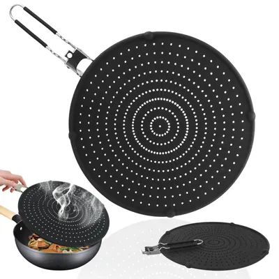 Imagen del producto de Protector contra salpicaduras de acero inoxidable, de 32 cm, con asa, para la cocina