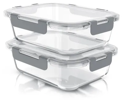 Produktbild von Arendo Frischhaltedosen, Lunchbox, Vorratsdosen 2er Set, rechtseckig 1520 ml, stapelbar, Glas, Meal Prep, Ofen-, Gefrier- & spülmaschinengeeignet, luftdicht, auslaufsicher