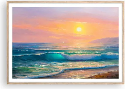 Produktbild von Gerahmtes Poster - Rahmen in heller Eiche - Meer Welle Ufer - 100x70 cm - Wand Bild - Wanddeko - Wandbilder - Wandposter - Bilderrahmen - Bilder - Kunstdruck - Wandbild - P2NAA100x70-3915