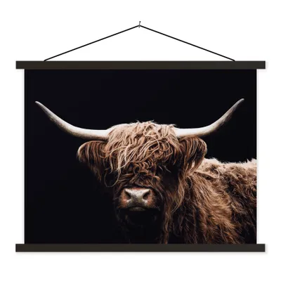 Produktbild von MuchoWow® Textilposter Schottischer Highlander - Schwarz - Horn 40x30 cm mit schwarzem Rahmen - Dekorationen