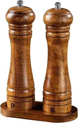 Produktbild von Manuelles Salz- und Pfeffermühlen-Set für die Küche mit Holztablett und Mühlen aus Holz