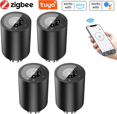 Produktbild von 4X Smart Heizkörperthermostate Thermostatventil Heizkoerperventil APP-Steuerung Kompatibel mit Alexa Google Assistant Kindersicherung Thermostat Heizung LED-Anzeige,Schwarz