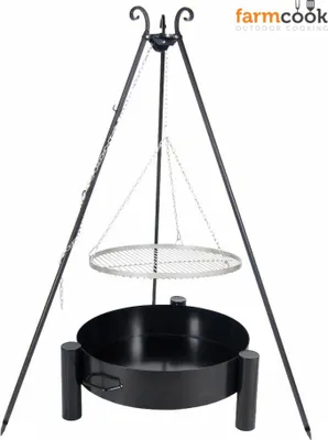 Produktbild von Farmcook E00766 Schwenkgrill mit Dreibein VIKING (Rost aus Edelstahl+Dreibein+Feuerschale Pan 33) ; Rost (Durchmesser): 60cm ; Feuerschale (Durchmesser): 70cm ; Höhe: 180cm