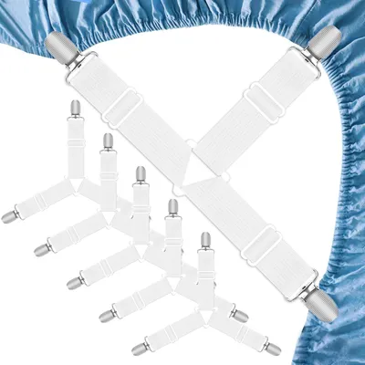 Image de Sangles de fixation pour draps [5 pièces], sangles triangulaires élastiques réglables, sangles de fixation avec clips métalliques, pour draps-housses, draps classiques, matelas et coussins de canapé