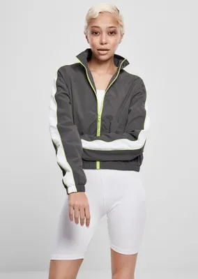 Image de Urban Classics TB3414 | Veste de survêtement courte à passepoil pour femme - Couleur : darkshadow/electriclime - Taille : L