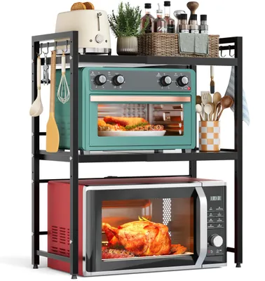 Mikrowellenregal 3 Ebenen ausziehbar schwarz 40-60 cm