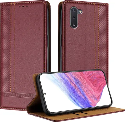 Produktbild von Handyhülle für Samsung Galaxy Note 10 Leder Flip Klappbare Schutzhülle mit Standfunktion Dunkelrot