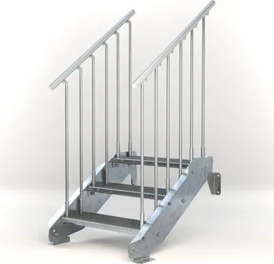 Produktbild von Aussentreppe Stahltreppe 3 Stufen 70 cm Breite beids. Geländer Stufenart ST3