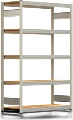 Produktbild von Fachbodenregal Tiefenriegel - 250 kg - 2.000 x 1.285 x 500 mm (HxBxT) - Grundregal - lichtgrau - 5 Holzböden - Lagerregal - Steckregal BERT