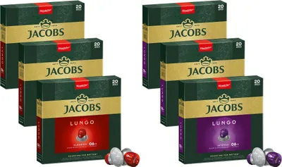 Produktbild von JACOBS Kapseln Nespresso®* kompatibel 3x20 Lungo 6 Classico + 3x20 Lungo 8 Intenso - insgesamt 120 Getränke