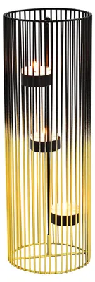 Productafbeelding van Theelichthouder voor 3 theelichtjes van metaal zwart/goud (B/H/D) 12x34x12cm