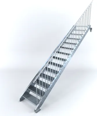 Produktbild von Stahltreppe 14 Stufen bis Höhe 280 cm, Laufbreite : 80 cm Geländer rechts ST 2 (31 / 31 mm gezackt)