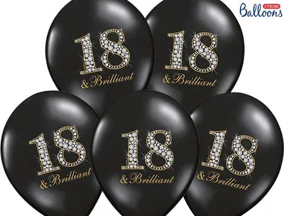 Zdjęcie produktu dla Balony Strong, urodzinowe 18 & Brilliant, Czarne 30cm, 50 szt.