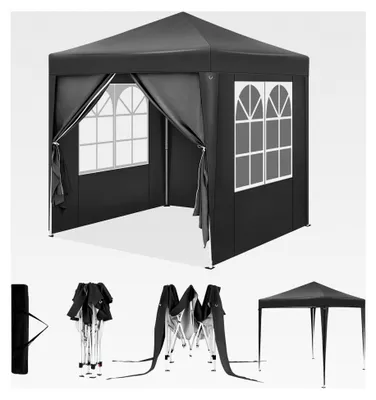 Produktbild von Faltpavillon 2x2 m mit 4 Seitenwänden, wasserabweisend und UV-Schutz 50+, höhenverstellbar, mit Tragetasche, für Garten und Camping, Anthrazit