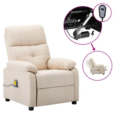 Image de vidaXL Fauteuil de massage électrique Crème Tissu