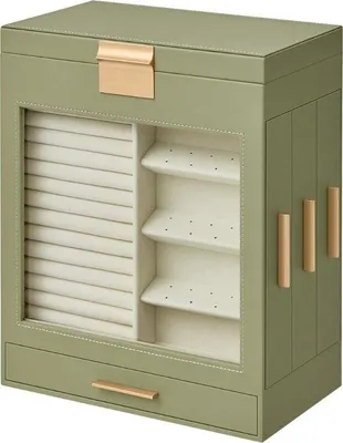 Produktbild von Famanu Schmuckbox mit 5 Ebenen - lauriergrün-metallic gold