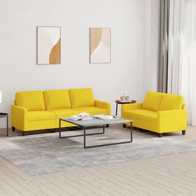 Produktbild von 2-tlg. Sofagarnitur mit Kissen Hellgelb Stoff