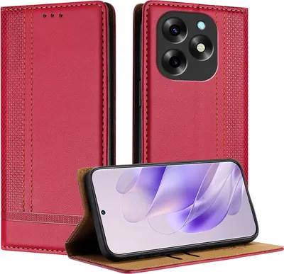 Image de Housse de téléphone portable pour itel S23 Plus Cuir Flip Pliable Housse de protection avec fonction de support Rouge