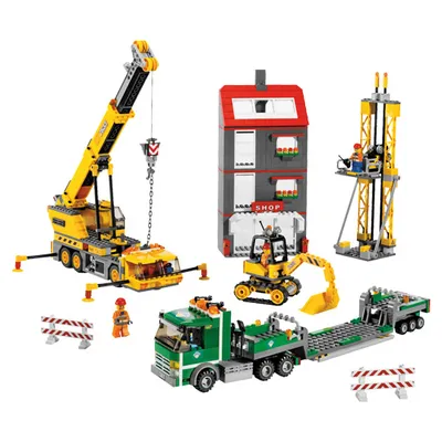 Produktbild von LEGO 7633 Baustelle LEGO Anzahl Minifiguren: 5, Anzahl Anleitungen: 4, Thema: LEGO City, Veröffentlicht in: 2009, Zahl: 7633-1, EAN: 5702014534445, UPC: 673419112420, Gewicht: 1.876 KG, Verpackungsmaße (lxbxh): 58 x 37 x 8.5 cm, Anzahl Teile: 878, Altersberatung: 6+